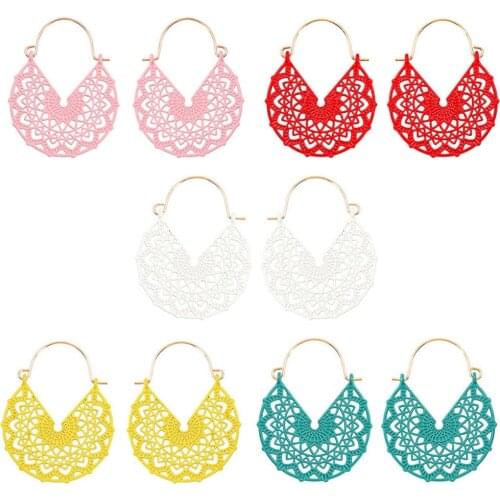 5 Pairs Bohemian Earrings For Women Dangle Colorful Earrings Light weight Hollow Out Mandala Hoop Earrings Dangling Vintage Boho