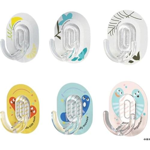 6 Pcs Nail-free Adhesive Hooks Bathroom Cute Towel Hooks Strong Wall Hooks
