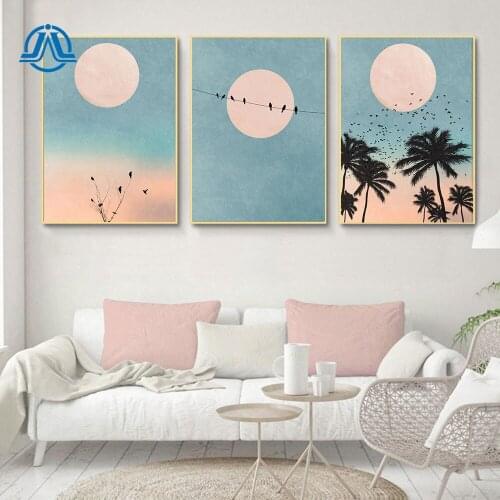 Abstract Tree Bird Sunset Canvas Painting Artwork Posters and Prints Nordic Style Wall Art Modern Picture On The Wall Home Decor