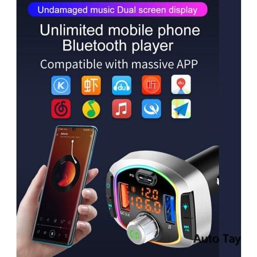 Car Bluetooth BC63 Dual-Screen Digital Display Three-Port Fast Charge 80% Speed Up Bluetooth V5.0 Suitable For Car Indoors