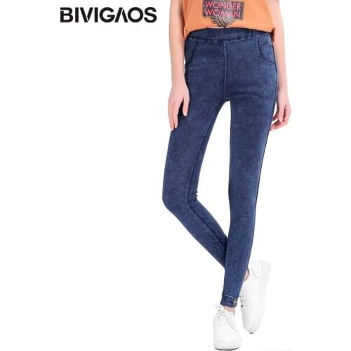 BIVIGAOS Autumn New Women Sand Wash Stretch Jeans Leggings Hem Leather UK Flag Pencil Pants Plus Size Jeggings Womens Clothing