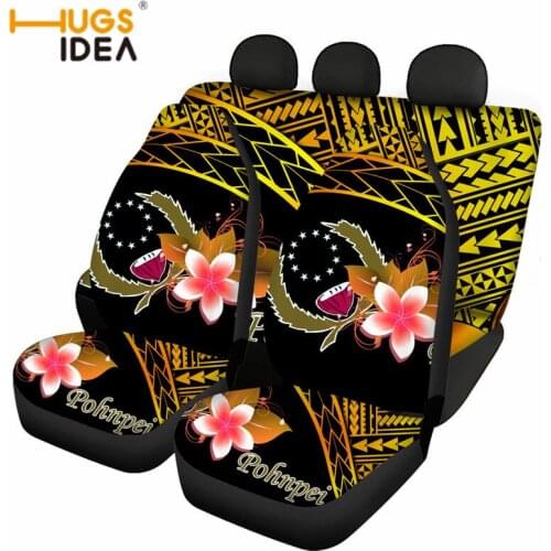Pohnpei Tribe Plumeria Pattern Car Seat Covers Kakau Polynesian Front Back Seat Covers Decor Universal Fit for Vehicles Full Set