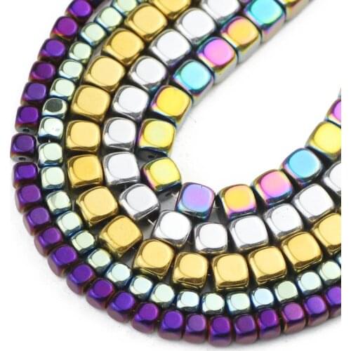 Blue,Gold,Green,Square Cube Hematite Natural Stone Spacer Charm Loose Beads For Jewelry Making Diy Bracelets Necklace 2/3/4/6MM