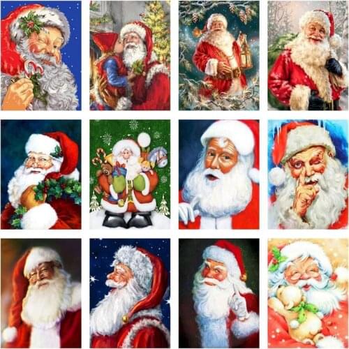 GATYZTORY 60x75cm Framed Oil Painting By Numbers Portrait Painting For Adults DIY Gift Handpainted Christmas Santa Claus Wall Ar