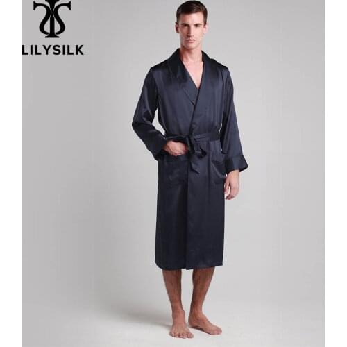 LilySilk Silk Robe Sleepwear Kimono Men Luxury Natural Long Length Lapel Collar 22 momme Mens Clothing Free Shipping