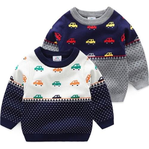 2020 Spring Autumn Winter 2-10 Years Gift O-Neck Knitted School Color Patchwork Cartoon Car Baby Kids Boys Christmas Sweaters