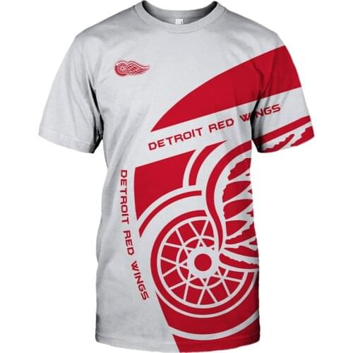 Summer Casual Tops Detroit Mens Fashion Red White Stitching Silhouette Tire Print Red Wings T-shirts