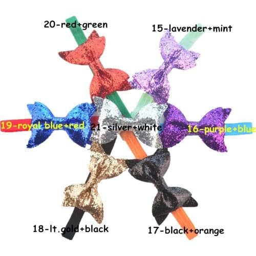Cute Baby Elastic Nylon Headbands Sequin Glitter Hair Bow with Knot Infant Hair bands Girls Hair Accessories 21Colors 120pcs/lot