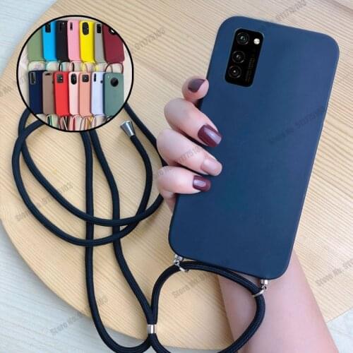 Soft Silicone Protective Phone Case For Huawei Honor V40 V30 30 Pro Plus Lite V20 V10 View 10 Crossbody Lanyard Strap Cord Cover