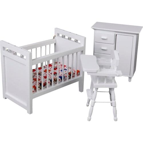 1/12 Scale Dollhouse Miniatures White Nursery Bedroom Furniture Set