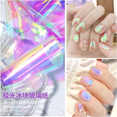 Aurora Nail Glass Sticker Foil Film Cellophane Paper Korean Nail Trend Design Ice Cube Decals Manicure DIY Nail Art Decorations