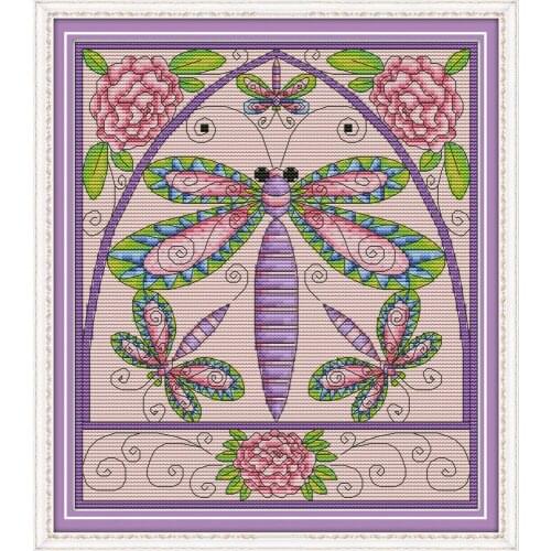 NKF Dragonfly Animal Cross Stitch Kits 11CT 14CT Chinese Cross Stitch Pattern Embroidery Needlework Set for Home Decor