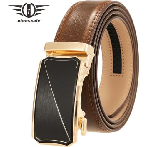 3.5cm Width Black Red Brown Leather Belts For Men New Fashion Automatic Buckle Mens Belts Luxury Waist Pants Strap Male B719