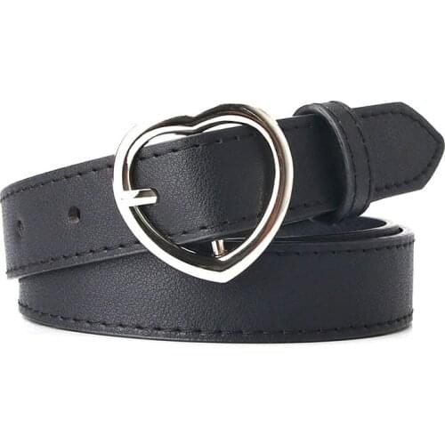 Fashion metal heart buckle pin belt for women casual PU leather waist strap ladies dress jeans decorative belt clothes accessory