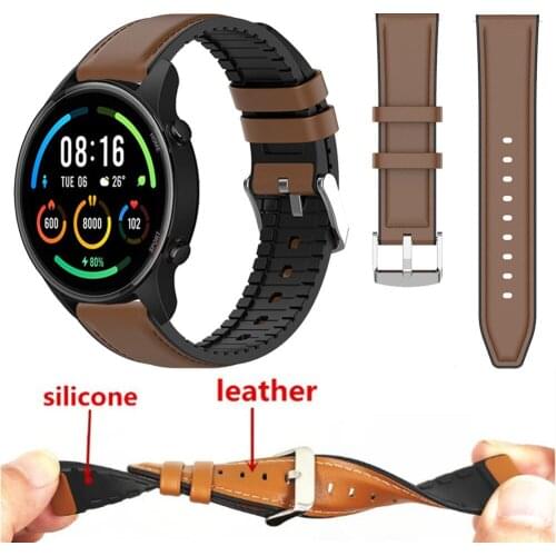 22mm Watch Strap For Xiaomi Watch Color MI Smart Watch Color Genuine Leather Band Silicone Bracelet Watchbands For Amazfit GTR 2