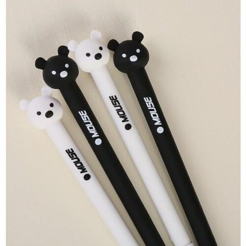 Simple Cute White Black Mouse Velvet Gel Pen Rollerball Pen School Office Supply Student Stationery Kids Gift 0.5mm