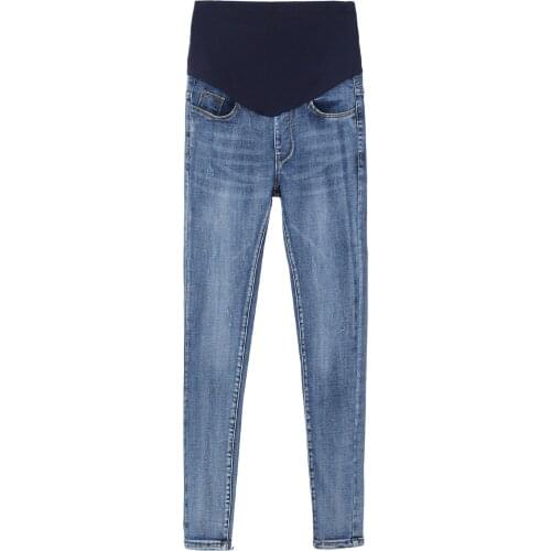 Elastic Waist Denim Maternity Belly Jeans Autumn Spring Winter Fleece Pants Clothes For Pregnant Women Pregnancy Pencil Trousers