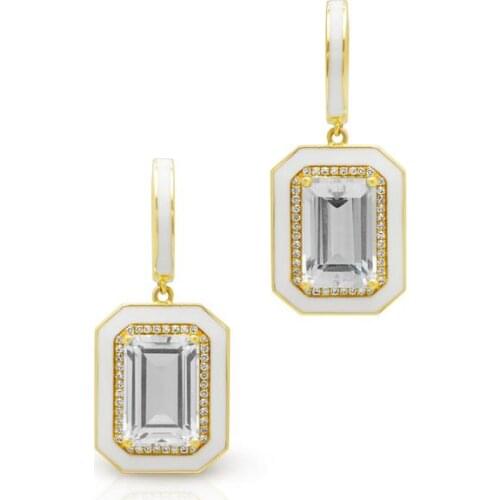 Geometric High quality fashion women jewelry big halo square white purple cz charm dangle earring