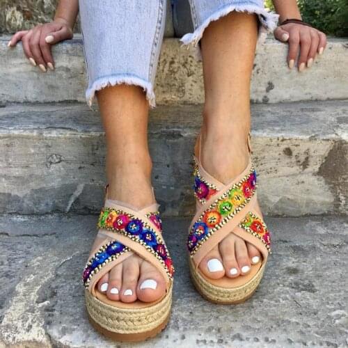 4CM Heels Platform Sandals Women Summer Beach Shoes Cross Strap Bohemia Casual Shoes Woman Thick Soled sandalias mujer XKD4322