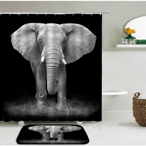 Elephant, Lion, Tiger, Zebra,Horse Animals Shower Curtains Set Mat Bathroom Waterproof Cloth Non-slip Floor Mat Bath Curtains