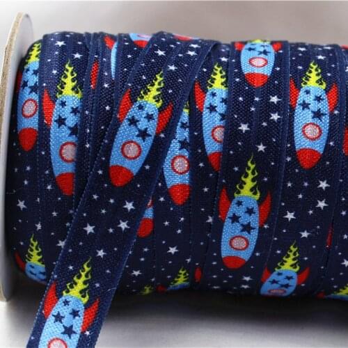 161725, 16MM spacecraft Fold Over Elastic Ribbon , 5 yards Hair ring DIY handmade clothing accessories
