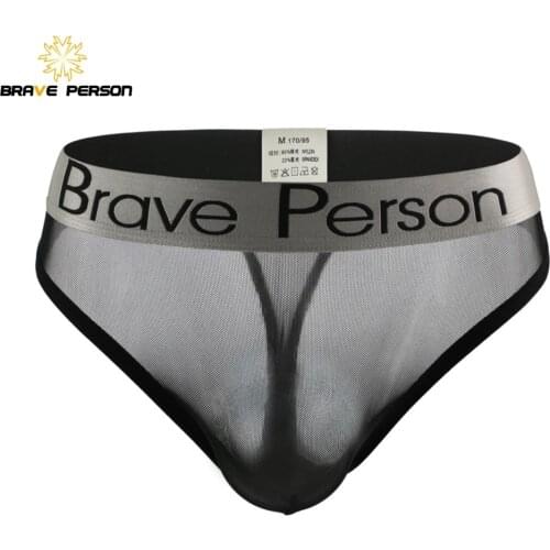 BRAVE PERSON Mens Sexy Underwear Briefs Transparent Mesh Gauze T-back Male G-string Thongs Lingerie Underpants Gay Panties B1185