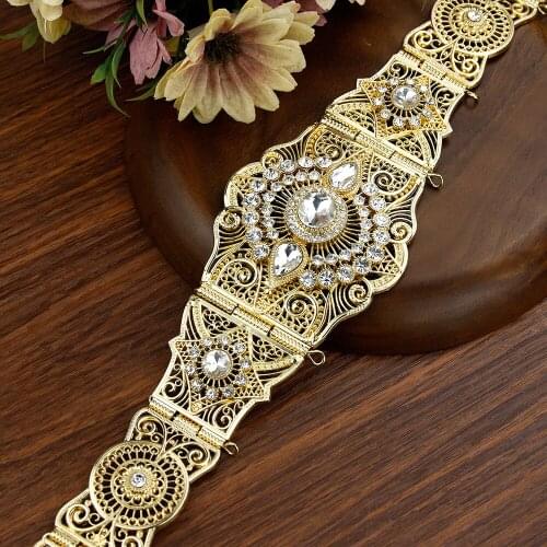 Sunspicems 2021 Gold Silver Color Morocco Women Belt Crystal Caftan Belt Wedding Jewelry Waist Chain Bridal Bijoux Gift