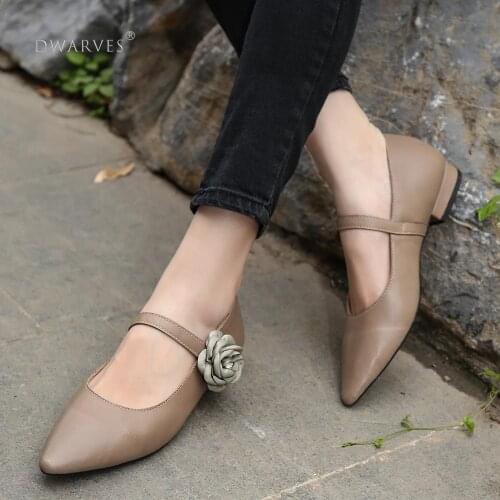 Handmade Genuine Leather Retro Square Toe Heels Mary Jane Pumps Women Sheepskin Shoes Block Heels Office Shoes Grey/Black