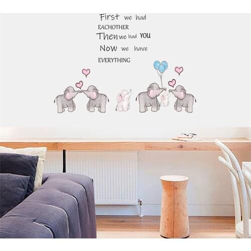 Vacclo Elephant Love Balloons English Wall Stickers for Childrens Room Living Room Bedroom Creative DIY Animals Wall Decals