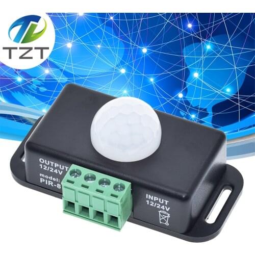TZT DC 12V 24V 8A Automatic Adjust PIR Motion Sensor Switch IR Infrared Detector Light Switch Module for LED Strip Light Lamp