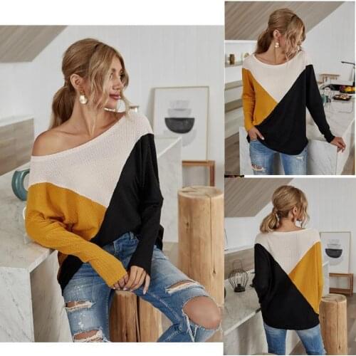 T Shirt Women 2021 New Fashion Hot Style Splicing Bump Color Round Neck Long Sleeve T-shirt Female Tshirt YDJR9968
