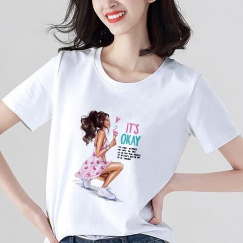 Its Okay Fashion Girl Printed Tshirt Women Harajuku Style Aesthetic T-Shirt Female New Summer Oversized Top Tees Clothing