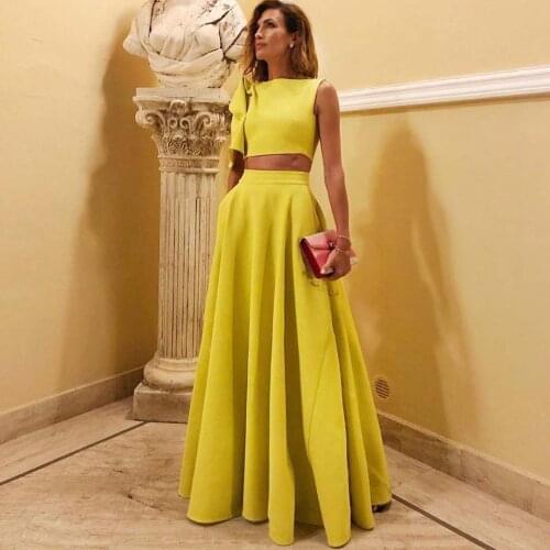 Womens Suits Summer Sleeveless Crop Top+Skirt 2 Piece Set 2021 Elegant Yellow Womans Clothes Solid color Skirt And Top Sets