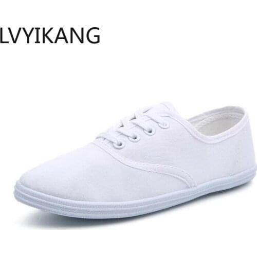 LVYIKANG New 2019 Women Canvas Shoes Breathable Fashion Brand Women Flat Shoes Woman Sneakers White shoes Plus Size 35-42 XH15