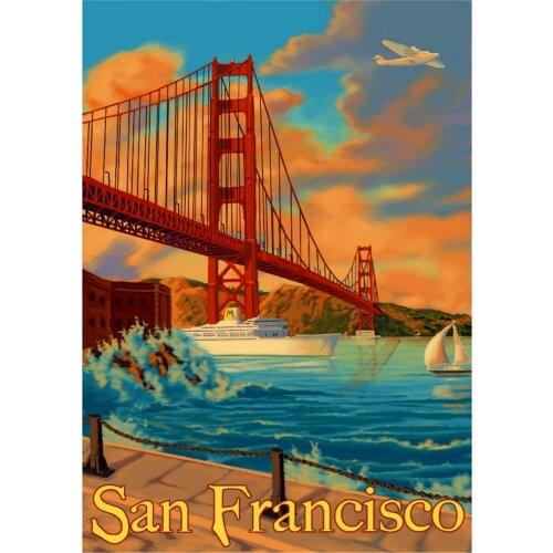 San francisco golden gate brid Vintage Retro Travel Railways Photo Art Film Print Silk Poster for Your Home Wall Decor 24x36inch