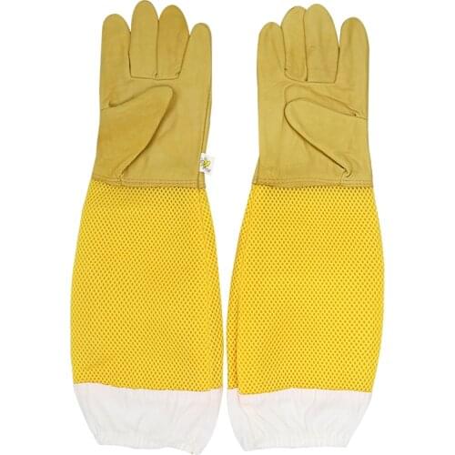 1 pair Beekeeping Gloves Protective Sleeves Breathable Anti Bee Sting Sheepskin with Mesh Long Gloves Beekeeper Beekeeping Tools