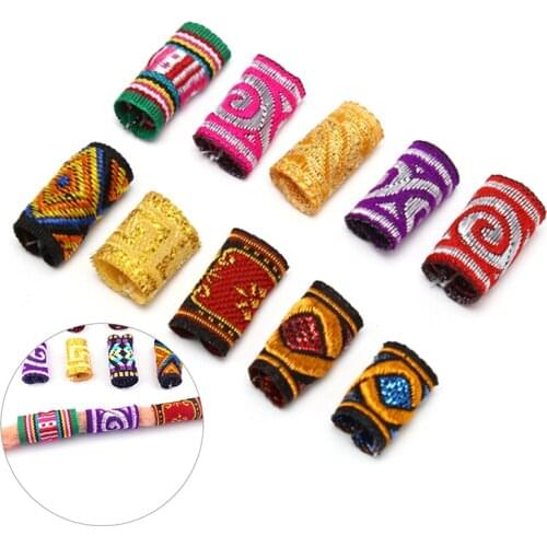 10Pcs Hiphop Embroidery Fabric Hair Braid Dread Dreadlock Beads Clips Cuff Headwear Jewelry For Men Women Random