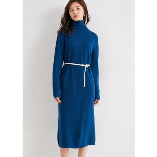 100% Australian Wool Knitted Pullovers Hot Sale Women Knitwears Longer Dresses Turtleneck Sweaters thicker Ladies Jumpers