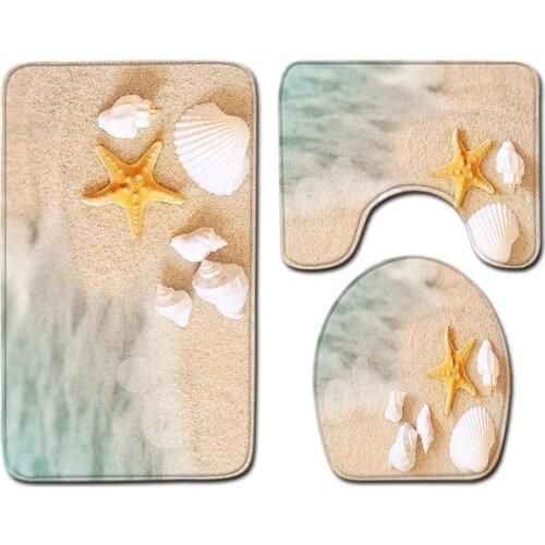 3pcs/ set Vintage Cartoon Print Anti-slip Bathroom Floor Mat Home Decor Shower Non-Slip Rug Bath Door Mats Starfish
