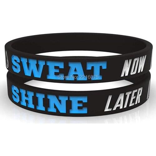 300pcs Inspirational SWEAT now SHINE later wristband silicone bracelets free shipping by DHL A