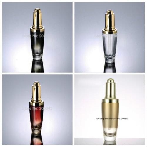 50ml transparent/gold/red/black glass bottle with gold dropper for serum/essence/oil/hyaluronic acid/whitening liquid skin care