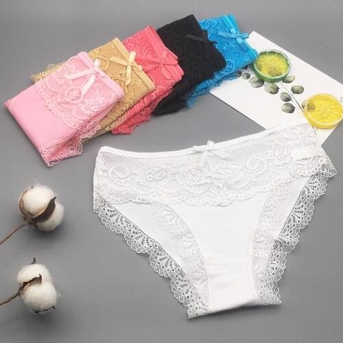 6 Pcs / Lot Hot Sale 2021 Good Quality Women Cotton Sexy Lace Brief Underwear M L XL 9336