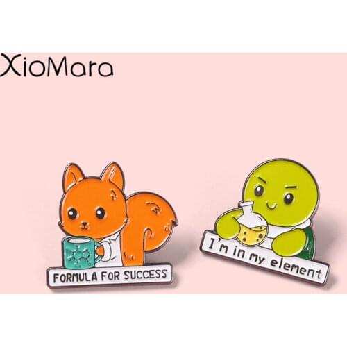 Turtle Element Potion Lapel Pins Fox Formula Brooches Metal Experiment Badges Backpack Gifts For Mathematical Chemistry Teachers