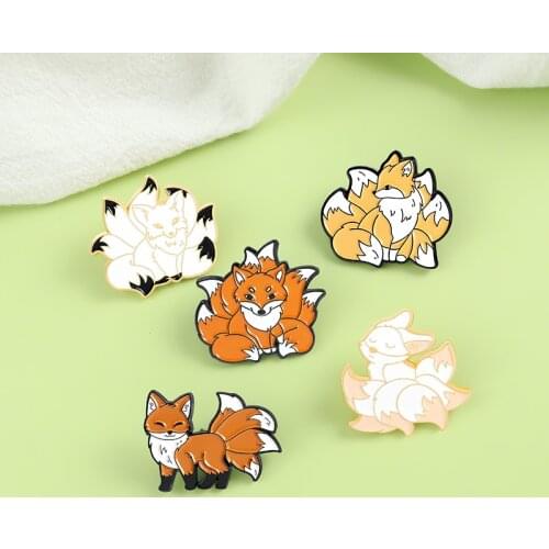 Nine Tailed Fox Enamel lapel Pins Mythical Creatures Animals Brooches Badges Clothes Bag Pin Cartoon Jewelry Gifts for Friends