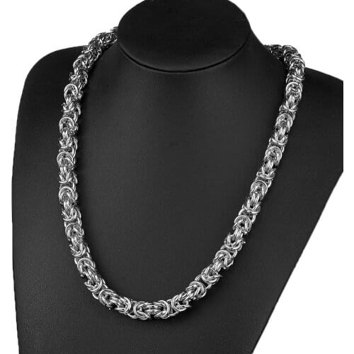 Granny Chic 10mm Wide Chain Necklace for Men Stainless Steel Silver Color Byzantine Link Mens Necklaces Chains Fashion Jewelry
