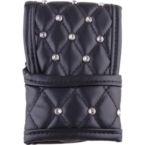 Bling Bead Black PU Leather Shift Knob Cover Protector Cap Decor Decoration Fit For Most of Automatic Transmission Cars