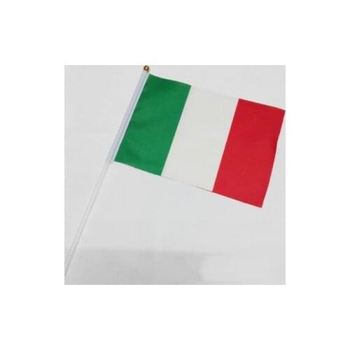 Italy Polyester Flags Home Decoration flag banner 21*14cm Italian Flag hand waving flags with Plastic Flagpoles 5pcs