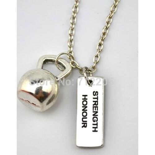 Dumbbell barbell Kettle bell with Strength Honour Fitness weightlifting Gym chain necklace (A1198)