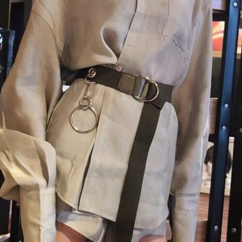 Punk Canvas Belts With Ring Pendant Harajuku Ladies Long Waist Strap Casual Fashion Women Men Jeans Trouser Waistband