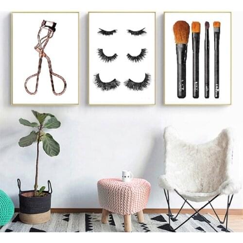 Makeup Art Prints Watercolor Lashes Fashion Collection Canvas Poster Girls Desk Art Make up Room Wall Art Decor Canvas Painting